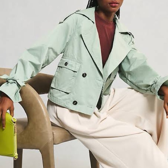 By Anthropologie Cropped Trench Coat – Mint – Size Large – NWT - Picture 2 of 16